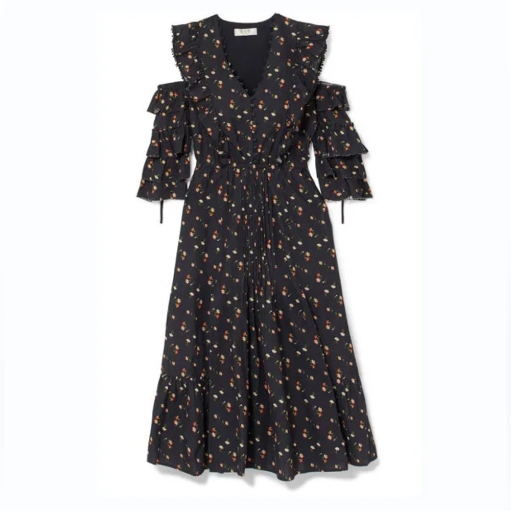 Sea New York Floral Ditsy Midi Dress in Black